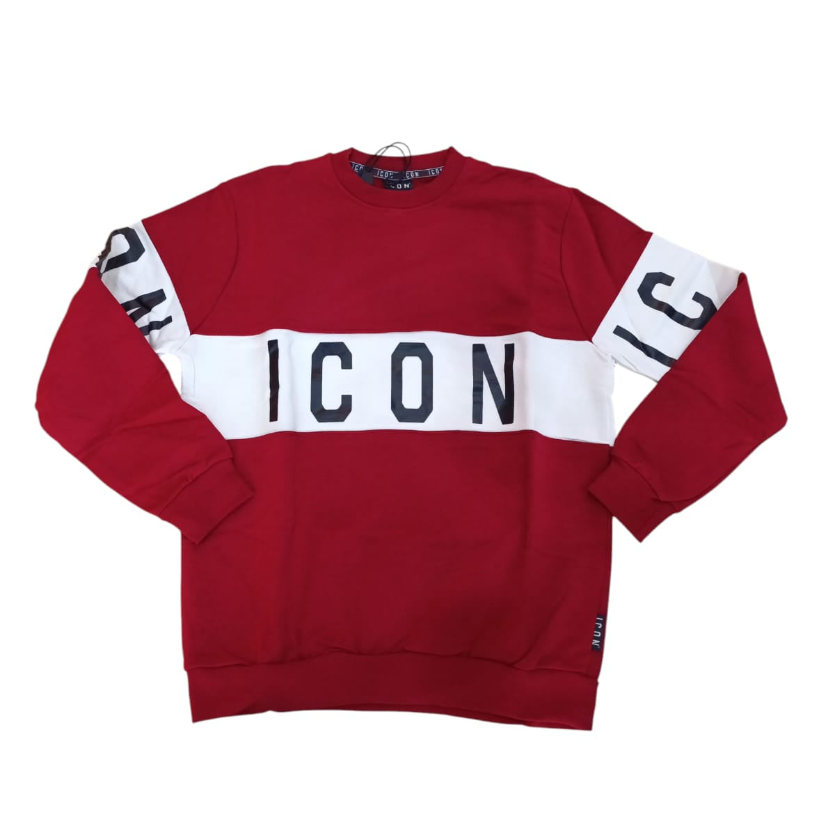 Felpa Icon a girocollo garzata in maxi logo rossa