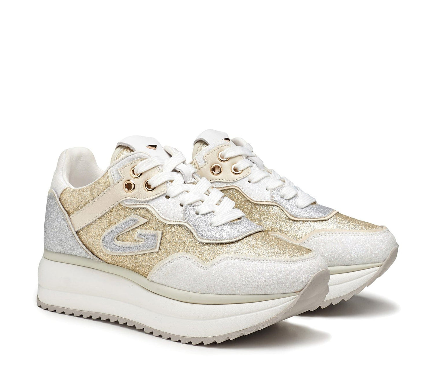 Sneakers Guardiani White-Gold-Silver in glitter