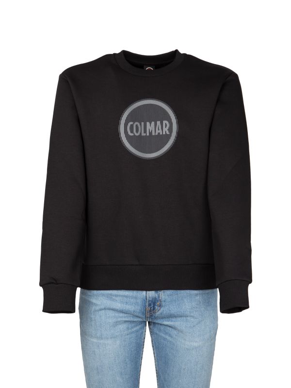 Felpa Colmar nera girocollo logo grigio a strisce