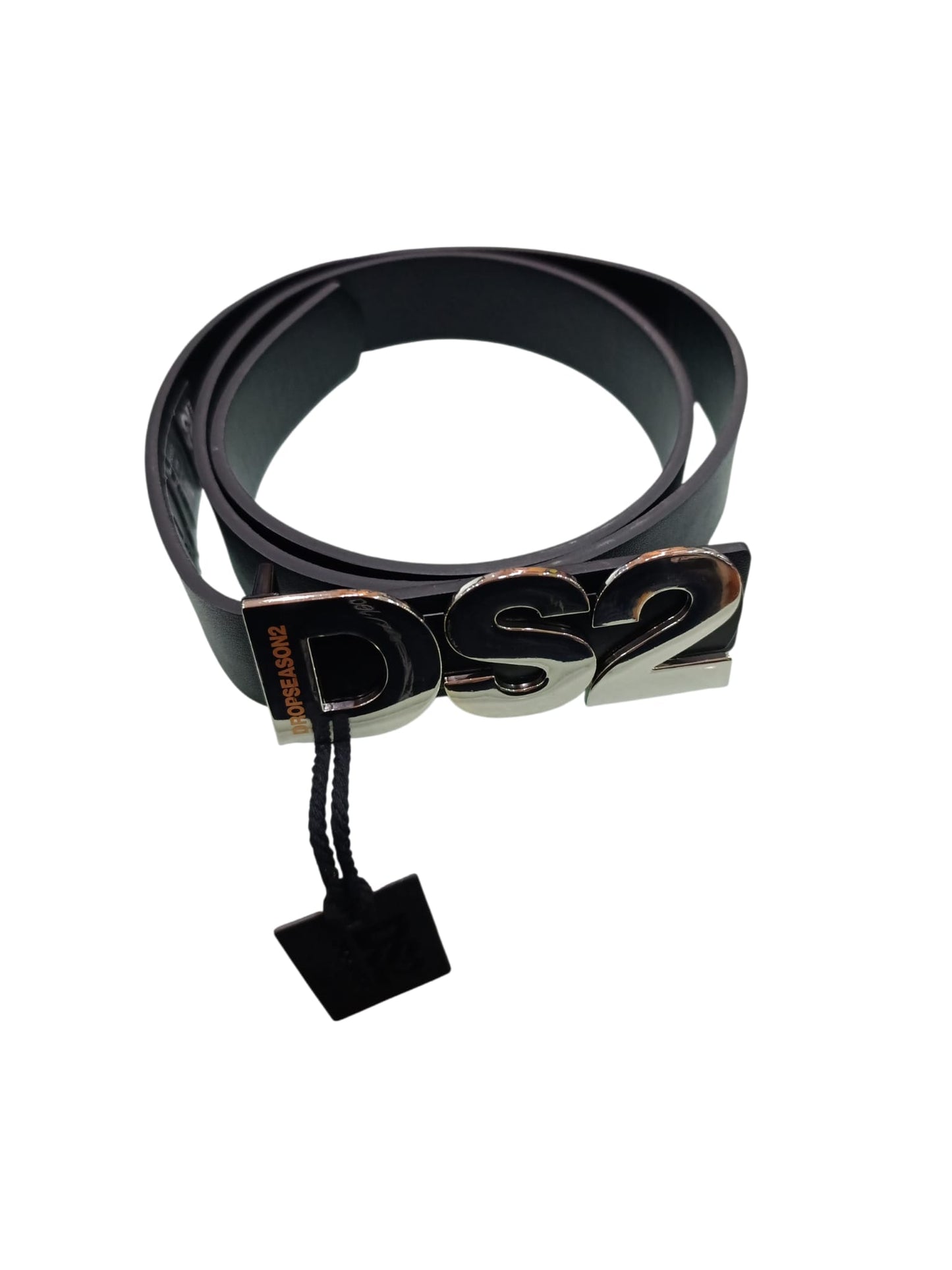 Cintura nera uomo DS2 fibbia argento CL2