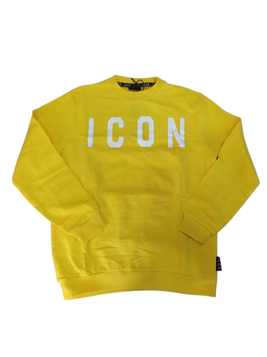 Felpa ICON girocollo garzata  in maxi logo gialla