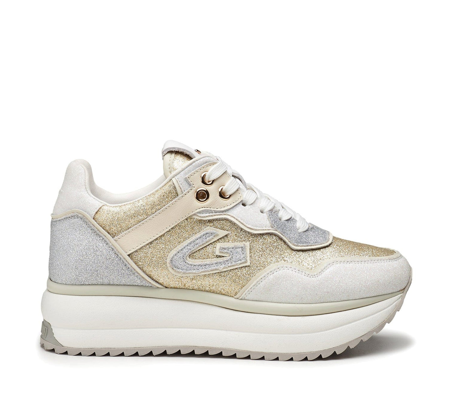 Sneakers Guardiani White-Gold-Silver in glitter