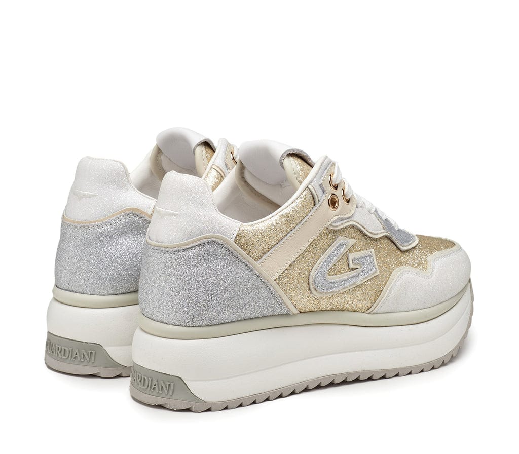 Sneakers Guardiani White-Gold-Silver in glitter