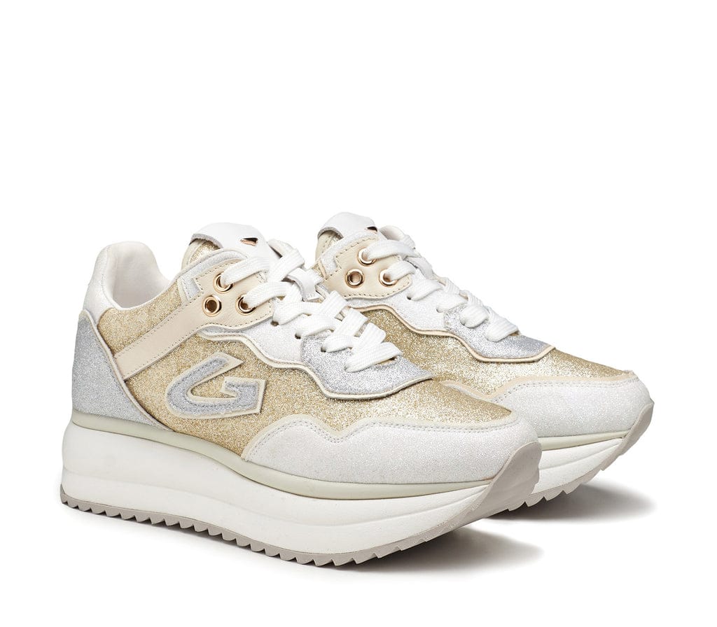 Sneakers Guardiani White-Gold-Silver in glitter