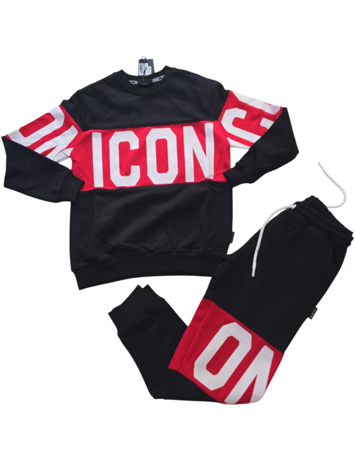 Tuta ICON MAXI LOGO girocollo garzato nero rosso