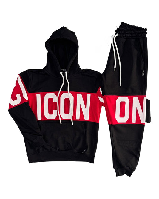 Tuta  ICON Maxi logo con cappuccio nero e rosso