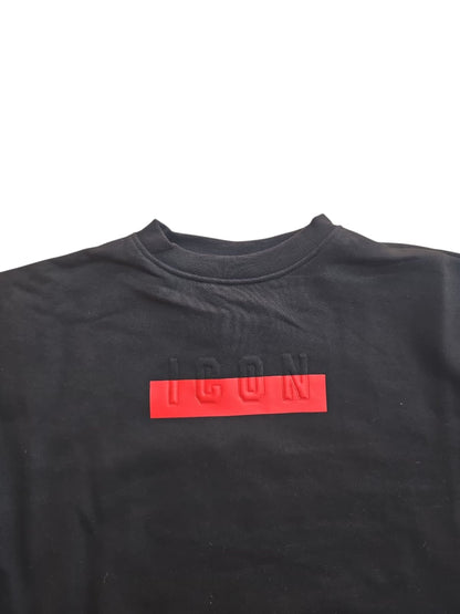 Felpa ICON Girocollo logo applicato nero rosso