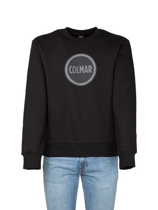 Felpa Colmar nera girocollo logo grigio a strisce