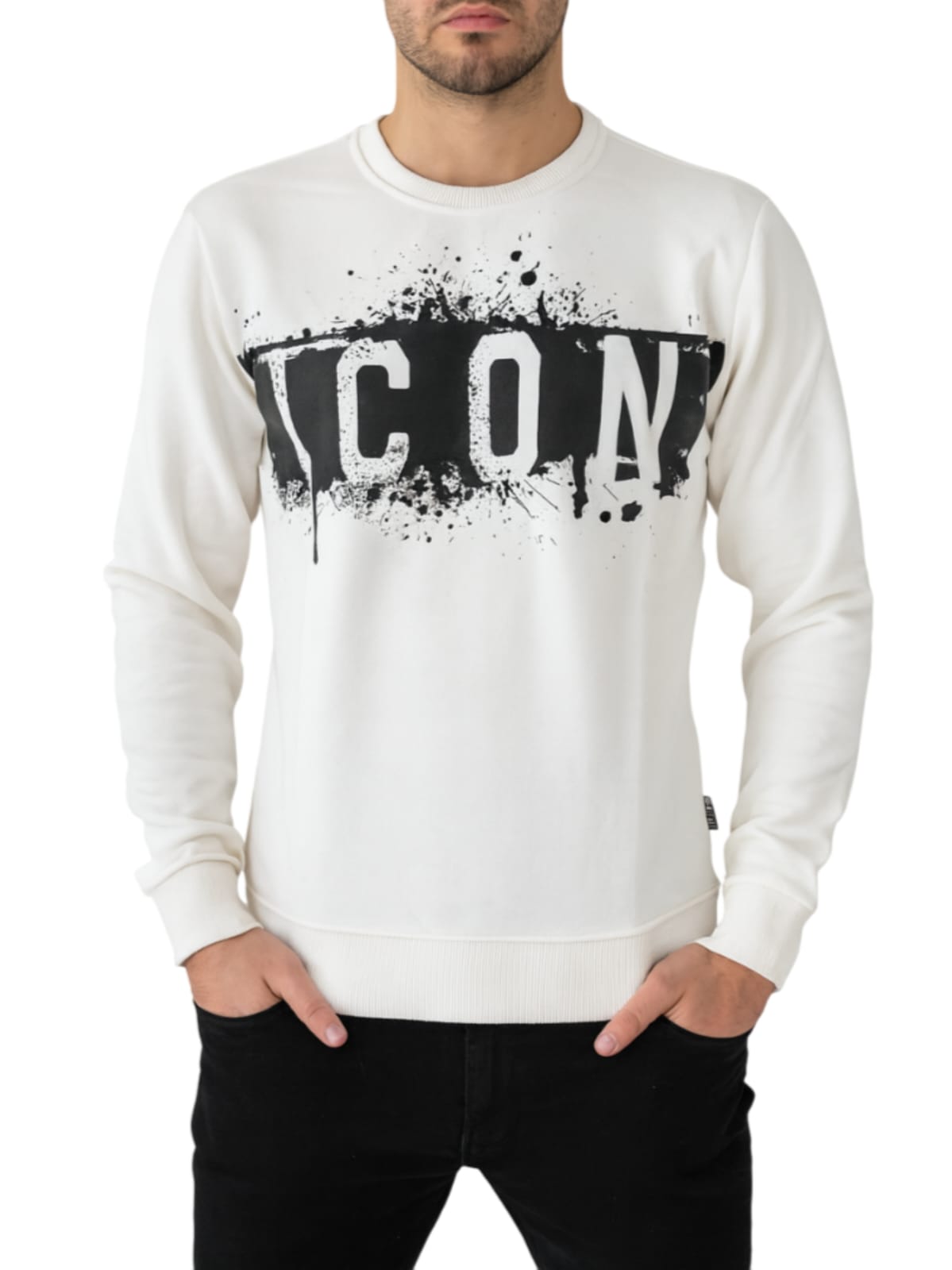 Felpa ICON girocollo  logo colatura bianca