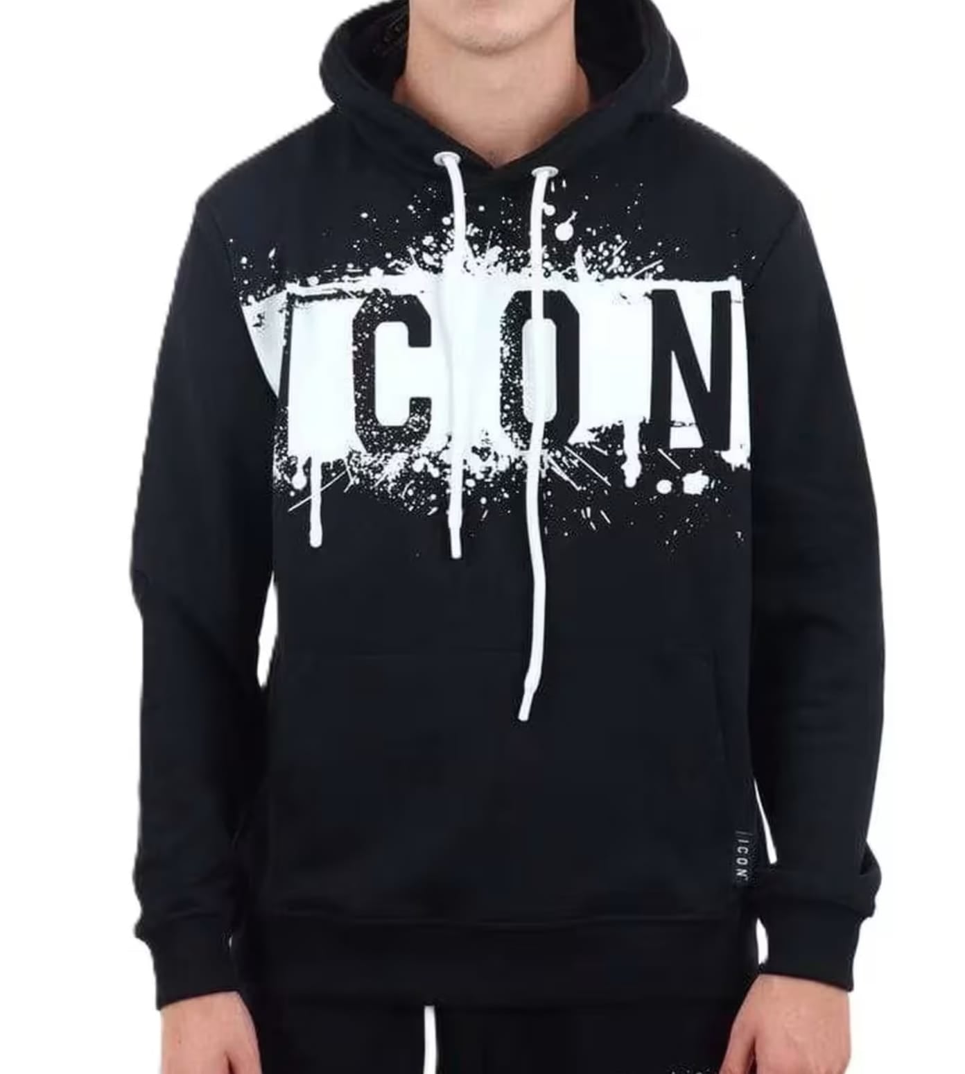 Felpa ICON con cappuccio logo colature nera
