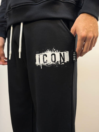 Tuta ICON garzata + cappuccio  logo colature nera