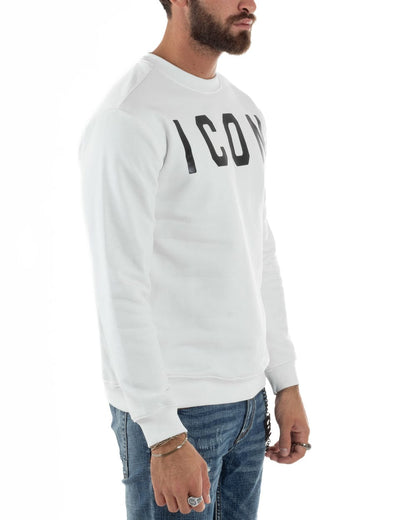 Felpa ICON GIROCOLLO MAXI LOGO BIANCA