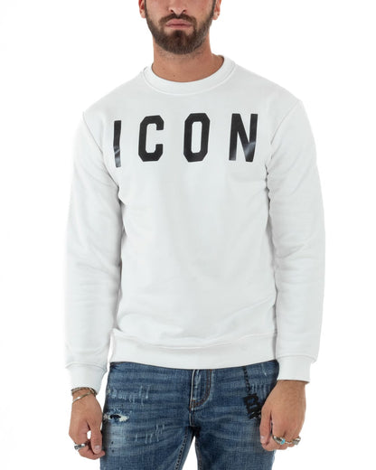 Felpa ICON GIROCOLLO MAXI LOGO BIANCA
