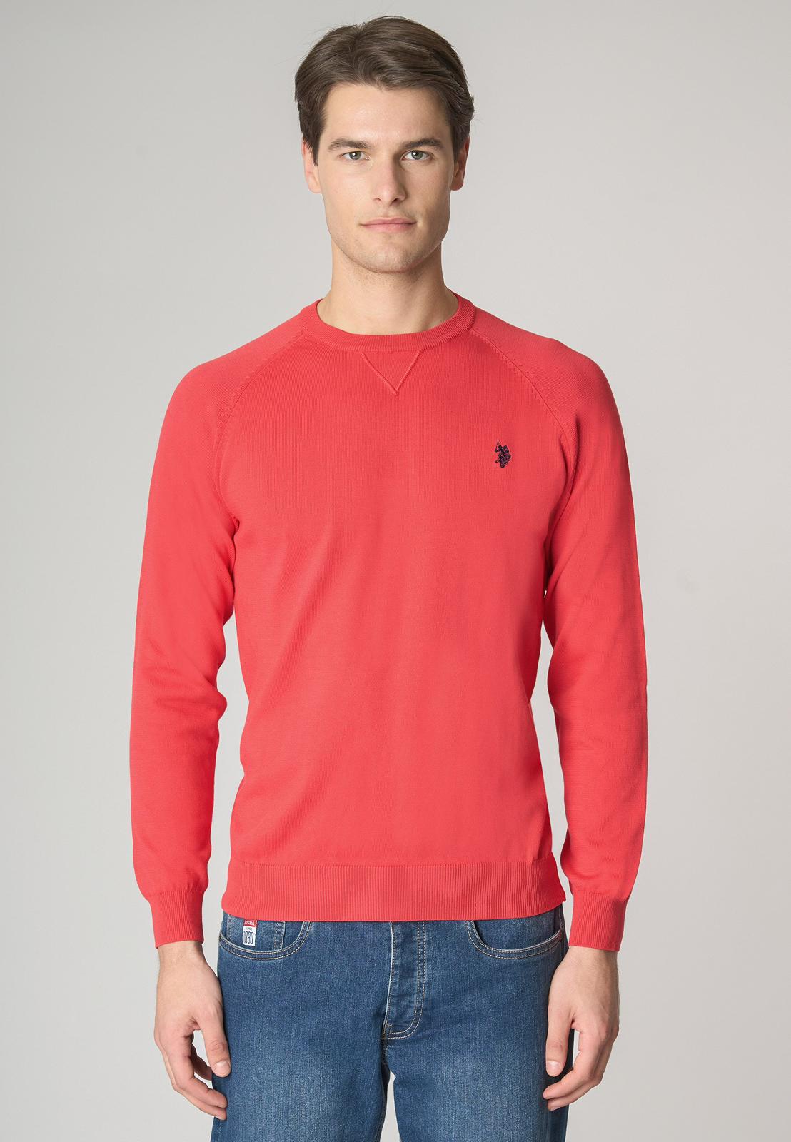 Maglione U.S POLO ASSN in cotone rosso corallo